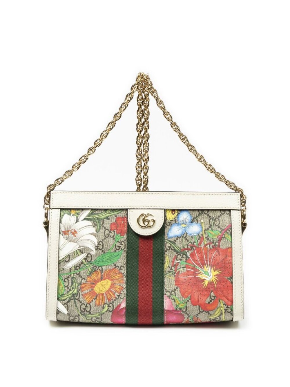 Gucci Small GG Ophidia Ivory Beige Floral Print Supreme Canvas Shoulder Bag